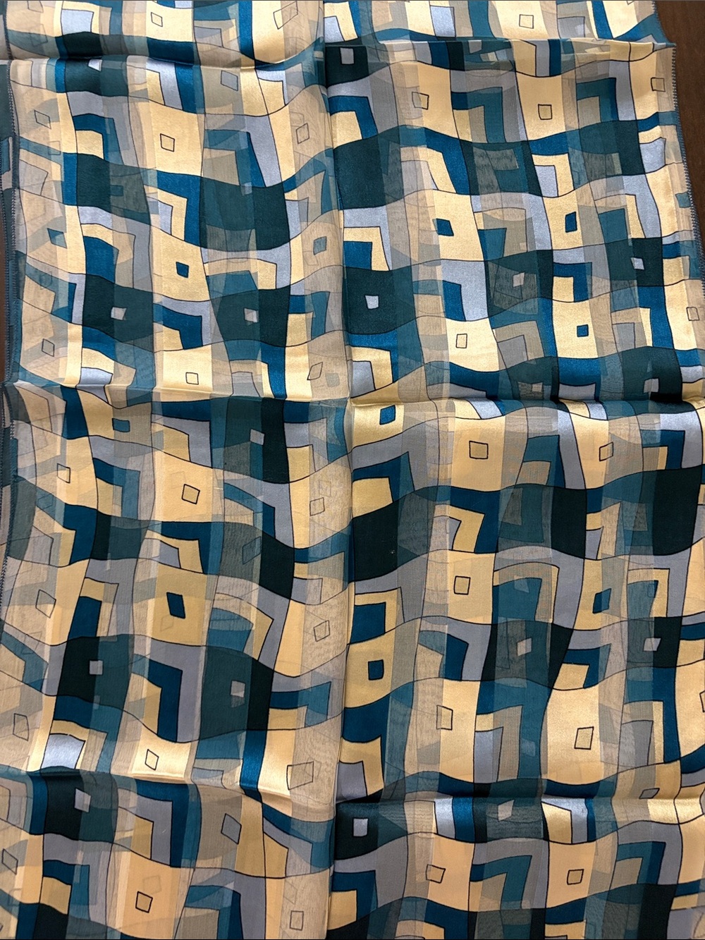 Marc Rozier Geometric Pattern Silk Scarf - Blue and Cream